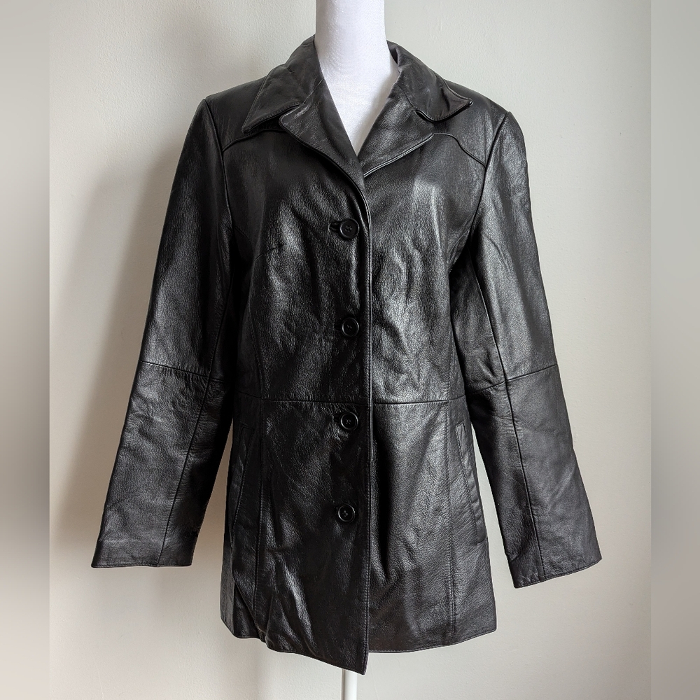 Wilsons Insulated Vtg 90s Soft Leather Black Mid Length Jacket Classic Y2K Goth